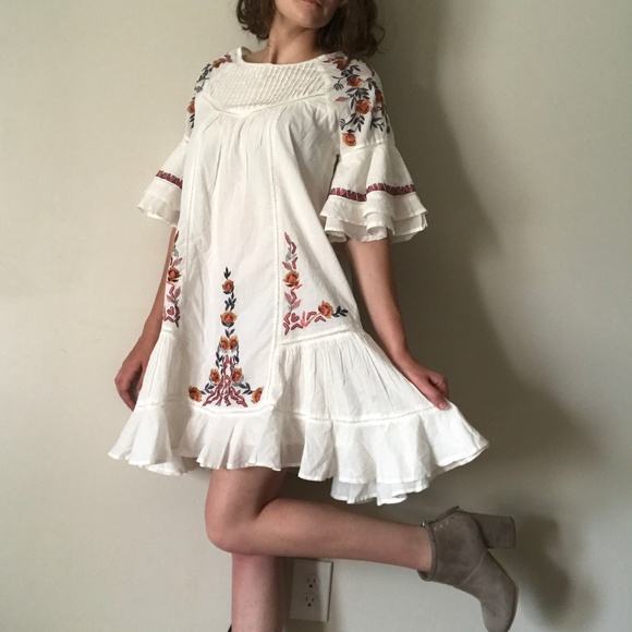 Free People Pavlo Babydoll Boho Embroidered Dress - Picture 2 of 8